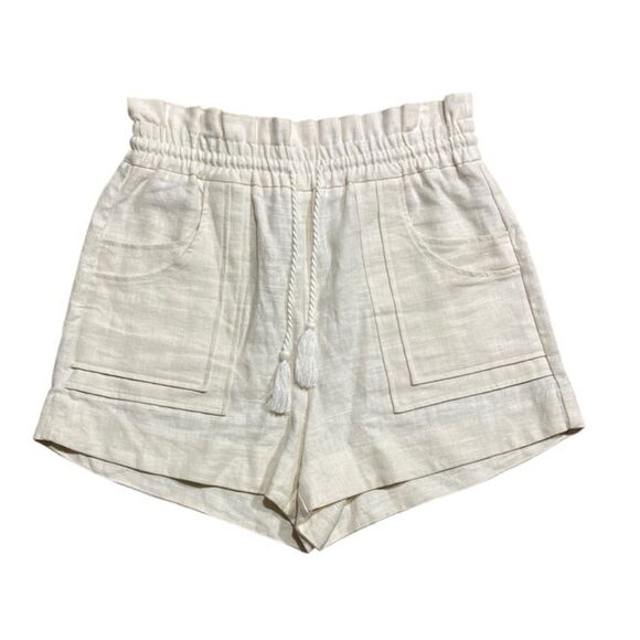 House of Harlow 1960 Linen Blend Tassel Tie Shorts Cream Size M Boho Minimalist - Picture 1 of 13